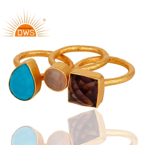 Beautiful Multi Gemstone <b>Ring</b> Jewelry Manufacturer 22k Gold Plated Brass Fashion <b>Stack</b> <b>Ring</b> Wholesale - Product Image 2