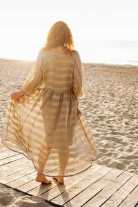 New arrival fashionable trending latest design champagne crepe v-neck solid 3\4 sleeve Floor-Length women linen dress - Product Image 6