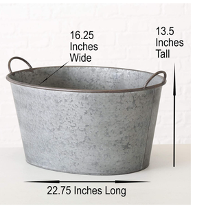 Galvanized <b>Metal</b> Oval Basin <b>Tubs</b> Rustic Finished Vintage Wash Basin Style - Product Image 2