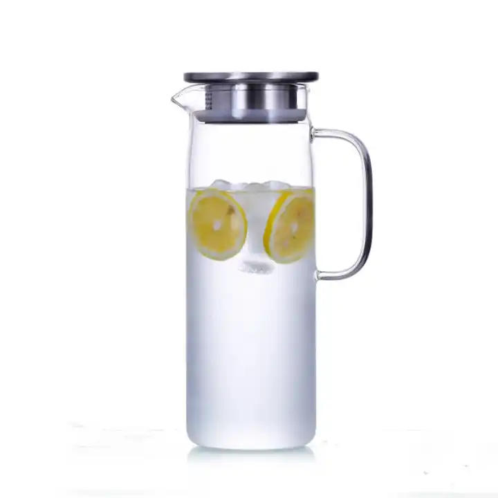 Glass Pitcher with Lid,Lemonade Pitcher,Tea Pitcher,Borosilicate Glass Carafe,for Hot and Cold Water, Drinks, Wine, Tea, Blue