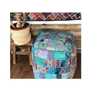 Indian Handmade Bohemian Design Square <b>Poufs</b> & Ottomans Vintage Kantha Pattern at Bulk Price - Product Image 1