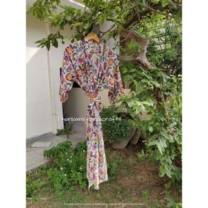 Ropa de dormir de estilo Hippie indio y bohemio para mujer, Kimono largo con estampado Floral de bloque de mano, venta al por mayor - Product Image 5
