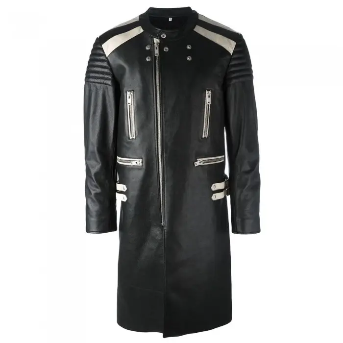 2019 Style Men Genuine Leather Coat Biker Style Long Length Coat