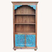 Bibliothèque en bois créative de forme traditionnelle indienne avec armoire de rangement, design simple, bibliothèque sculptée