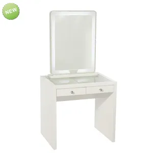 Hiện Đại Nhà Sang Trọng Tempered Cổ Điển Glass Gỗ Hollywood Vanity Trang Điểm Bộ Bàn Với Gương Và Ghế