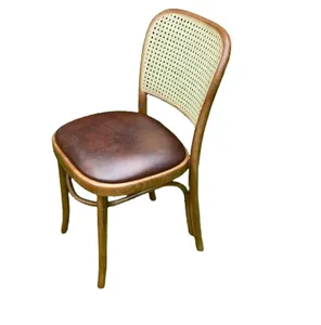 Wooden Side Chair With Rattan Webbing And Leather Padded from Vietnam Best Supplier Contact us for Best Price