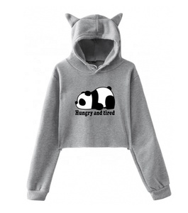 Dernier modèle de sweat à capuche court pour femmes grande taille, streetwear d'hiver, 100% coton, molleton gris, anti-froissement, anti-rétrécissement, tricoté, écologique - Product Image 3