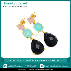 ต่างหูห้อยระย้าทำมือเงินแท้ 925 สไตล์หรูหรา ประดับพลอยแคลเซโดนีธรรมชาติหลากสี ชุบทอง เหมาะสำหรับเป็นของขวัญสำหรับผู้หญิงในงานปาร์ตี้ - Product Image 6