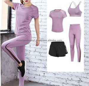 Traje de tenis de Yoga para correr de cuatro piezas para mujer, chaleco de manga corta, pantalones cortos para ejercicio al aire libre en casa - Product Image 1