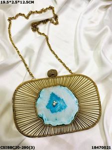 Handmade Designer Brass Mother of Pearl Clutch <b>Bag</b> Evening <b>Bags</b> <b>for</b> Bridal <b>Weddings</b> & Ladies' Parties with Flap Pattern Purse - Product Image 3