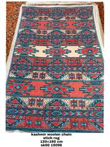 Alfombra de stich con cadena de lana de Cachemira para sala de estar, tapete multicolor para sala de estar india, diseño impreso, hecho a mano, 2022 - Product Image 2