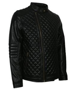 Nouveautés Hiver 2021 Veste décontractée unisexe en cuir de mouton matelassé à fermeture éclair, imprimée, noire, imperméable et respirante - Product Image 3