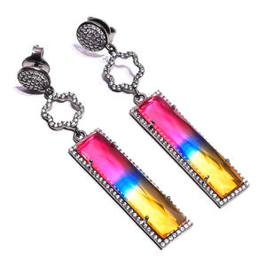Fabulosos pendientes de araña de Plata de Ley 925 bicolor Arco Iris cuarzo blanco circón diseñador pavimentado para regalo de fiesta de boda - Product Image 3