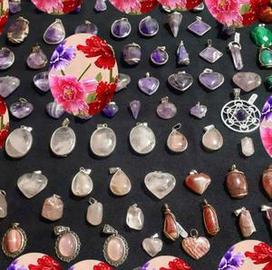 Gemas hexagonales de cuarzo rosa Natural, colgante de plata 925 - Product Image 4