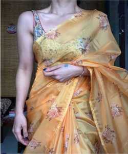 Saris vêtements de fête en soie indien dernier designer femmes portent sari avec chemisier japon satin crêpe soie tissus doux impression numérique sari vêtements - Product Image 4