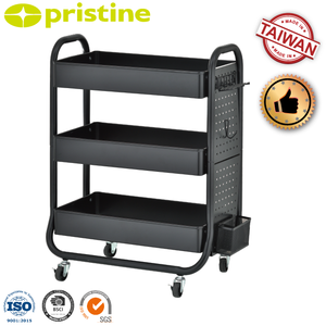 Chariot de rangement utilitaire en métal à 3 niveaux avec revêtement en poudre de l'usine MIT OEM, chariot à roulettes à quatre roues, plateforme de rangement domestique - Product Image 2