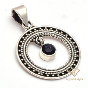 Colgante de Plata de Ley 925 con gema de zafiro azul Natural, joyería con forma redonda, para regalo de cumpleaños - Product Image 2
