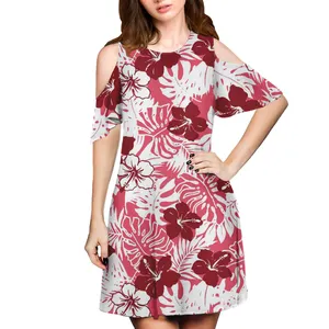 Tissu imprimé en Polyester rose hawaïen à fleurs tropicales, robe trapèze pour femmes, Hibiscus Monstera, motifs mixtes, vente en gros, collection 2022