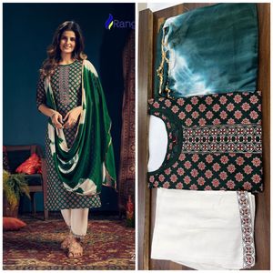 กางเกง Kurta ดีไซน์ร่วมสมัยสวยงาม,ชุด Dupatta สำหรับสุภาพสตรีพิมพ์ลายเรยอนพร้อมเนคไท Patti Work 4ด้านผ้าลูกไม้ Dupata Royal Export - Product Image 5