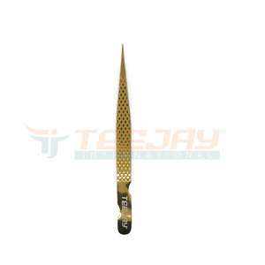 Pince à épiler lisse pour extensions de cils, outils professionnels, en titane, doré, 12cm, avec poignée en diamant - Product Image 6