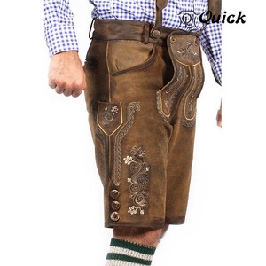 Traje Tradicional Alemán Auténtico para Oktoberfest, Pantalones Cortos Bávaros de Cuero Genuino Bordado Vintage Unisex - Product Image 6