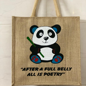รีไซเคิล Eco Friendly ช้อปปิ้งร้านขายของชำ Panda พิมพ์ Jute ของขวัญ (12 "W X 14" H X 5 "G) - Product Image 1
