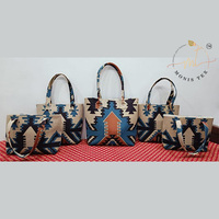 Ensemble de 5 sacs fourre-tout OEM en coton à la mode, doublure en toile, fermeture à glissière, portables pour les achats ménagers et polyvalents.