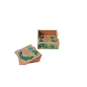 Posavasos de MDF con forma cuadrada, posavasos con diseño de pavo real, estampado personalizado y posavasos de soporte, en venta - Product Image 1