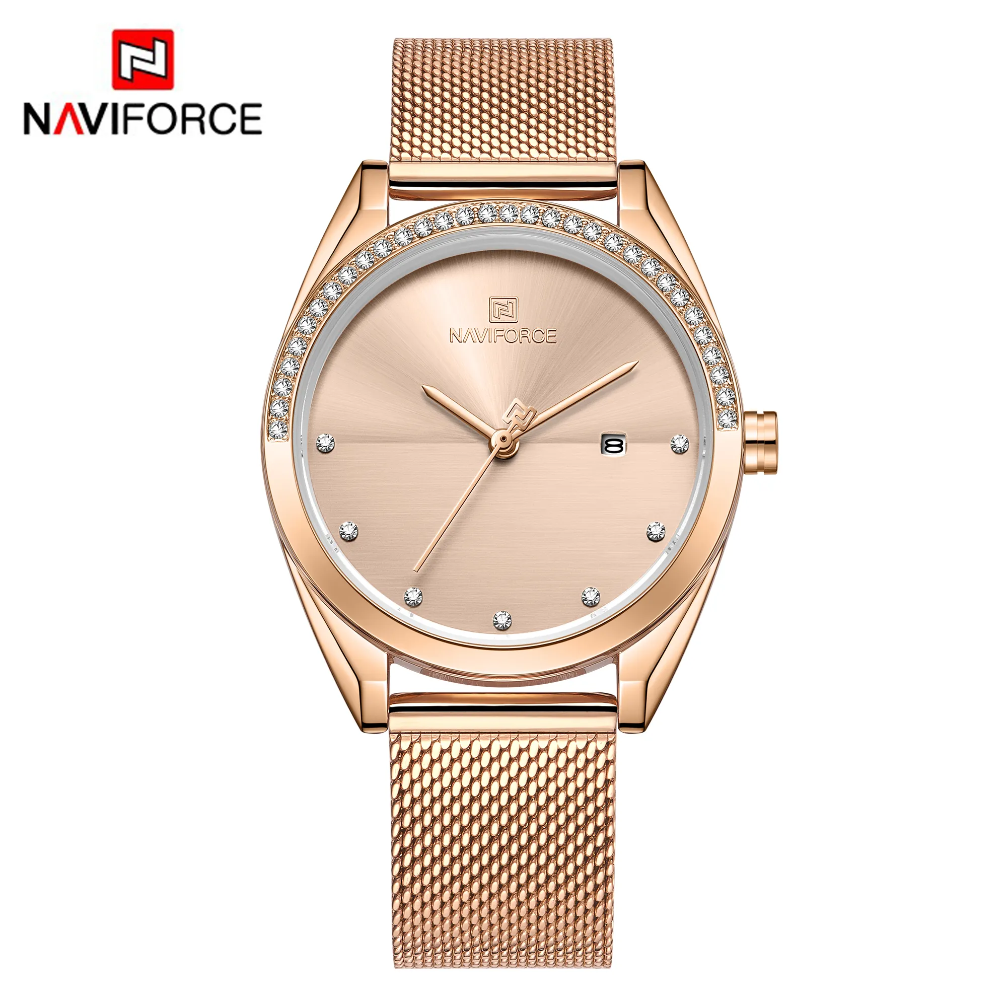 NAVIFORCE — montre élégante pour femmes, Bracelet de luxe, en acier, or Rose, diamant, étanche, horloge, 5015