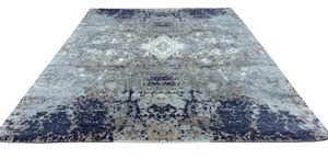 Tapis et carpettes indiens modernes de conception tibétaine faits à la main, en soie de bambou, technique de coupe de poils, antidérapant, absorption acoustique, poils moyens - Product Image 3