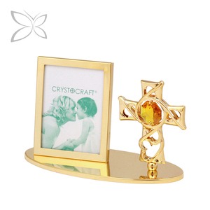 Crystocraft nhỏ cổ Điển Tôn Giáo Quà Tặng 1R hình ảnh khung trang trí với rực rỡ cắt tinh thể Christian chữ thập vật liệu kim loại - Product Image 1