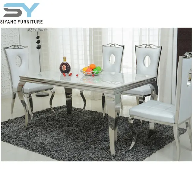 Foshan furniture factory glass table top dinning table set with 6 chairs CT003