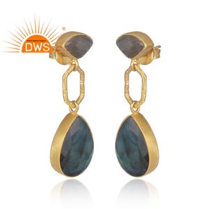 Visbella-boucles d'oreilles en laiton plaqué or 18k, ensemble de boucles d'oreilles pendantes, fournitures de bijoux à la mode, Labradorite 1,5 pierres précieuses, vente en gros - Product Image 2