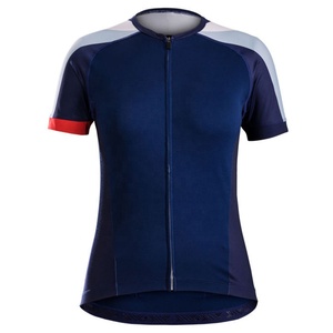 Women's Cycling Jersey Short Sleeve Navy Blue With <b>Light</b> Gray And Red Accents Full Zip Front Sporty Design - Product Image 1