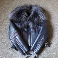 Veste courte en similicuir pour femme avec col en fourrure, fermeture éclair, style motard, vêtement d'extérieur d'hiver