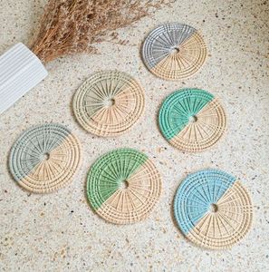 Premium <b>Metal</b> Woven Rattan Coasters Customizable Size Stylish Durable Finished Ideal For Hotel Restaurant Teacups Set Of 6 Pcs - Product Image 4