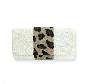 Dernière pochette de mariée personnalisée à la main pliante perlée motif léopard pour femmes soirées disponibles - Product Image 1