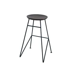 Vintage Kitchen Metal Bar Stool Mango Timber Seat With Iron Black Metal Leg Modern Wood Top Bar Stool