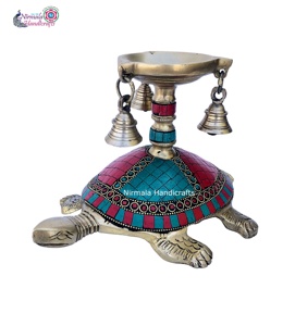 Nirmala Handicrafts Brass Tortoise Diya Oil diyas for puja temple home decor tortoise oil diya with bell Stone Work Diya - Product Image 6