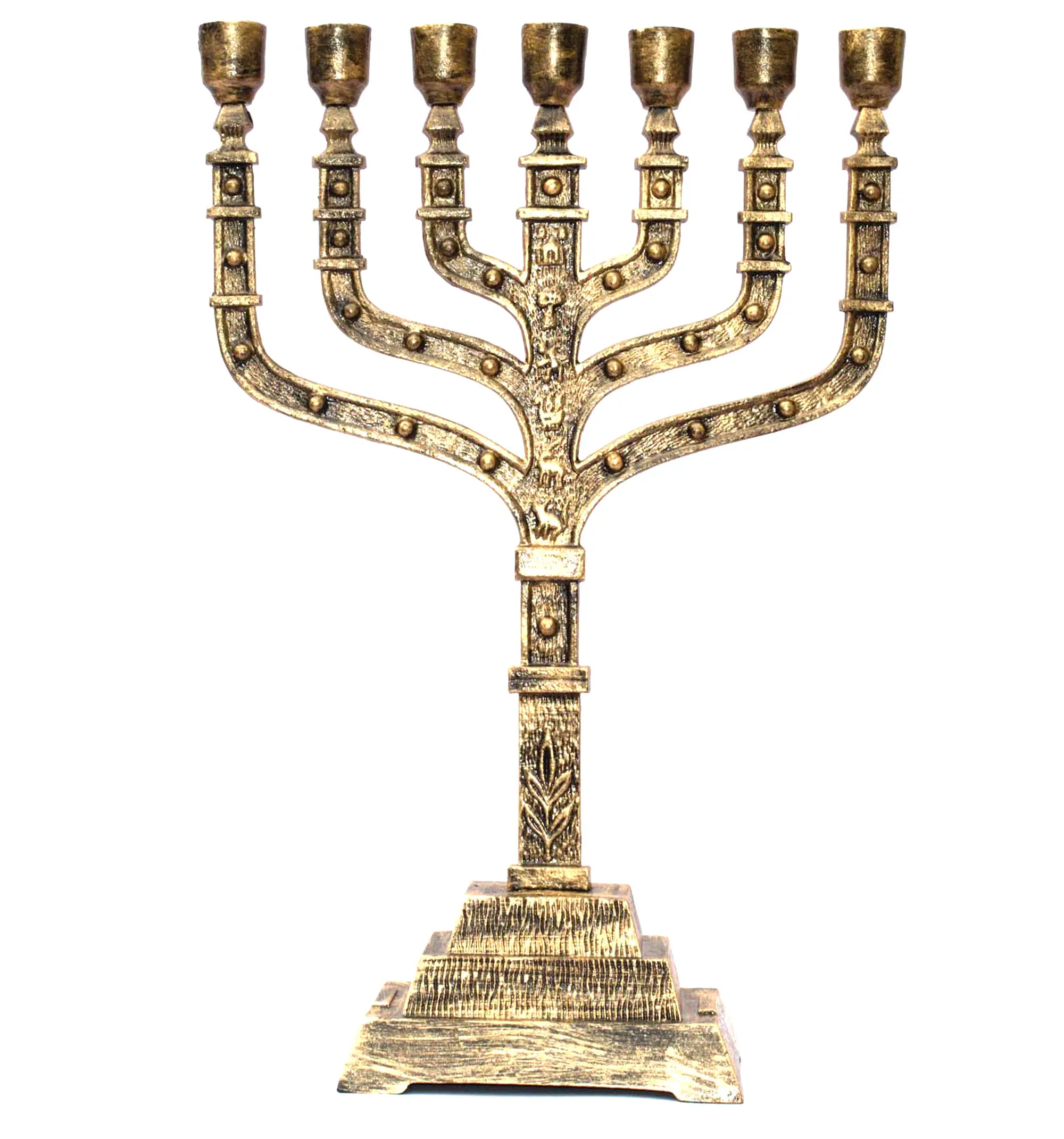 Unique Design Brass Antique 7 Branch Temple MENORAH 12 Tribes Of Israel Candle Stick Holder