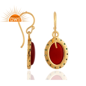 Boucles d'oreilles Onyx rouge émeraude, bijou pour femmes en argent, plaqué or 18 carats, vente en gros - Product Image 2