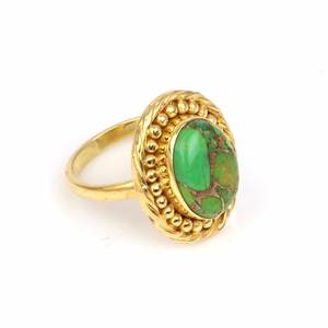 Pierre précieuse turquoise en cuivre vert naturel Bague de créateur en vermeil éternité en argent sterling 925 pour femme 10x14mm ovale-pour la fête - Product Image 6