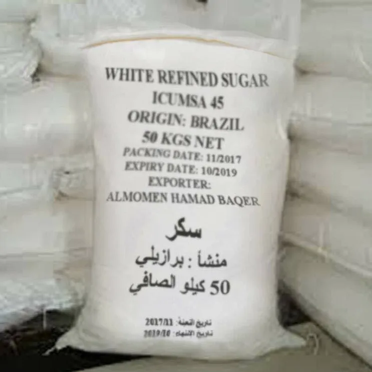 Azúcar granulada blanca, azúcar refinada Icumsa 45 blanco brasileño