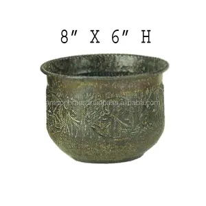 Vaso di fiori e fioriera in bronzo antico rifinito di design in rilievo rotondo in metallo fioriera vasi da giardino e fioriera