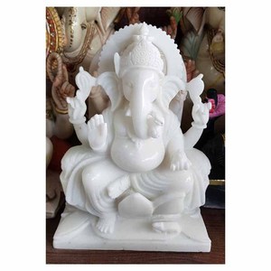 Estatua de Ganesha de mármol blanco, hecha a mano - Product Image 1