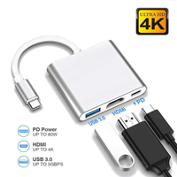 Mini 3 en 1 Tipo-C USB Hub 4K HDMI Adaptador multipuerto Dock Hub PD Carga para interruptor de computadora portátil