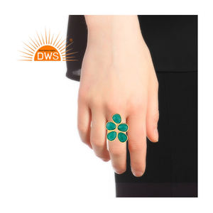 Bague en pierre d'onyx verte naturelle, plaqué or 18k, vente en gros, bijoux fait à la main - Product Image 4