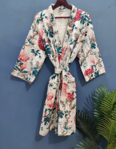 Chaquetas Casuales con Estampado Floral Acolchado Kantha Indio - Cintura Natural, Temporada de Primavera, 100% Algodón - Product Image 2