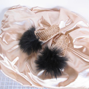 Folk Fortune handwoven black lamb <b>fur</b> slippers Handmade Happiness - Product Image 1