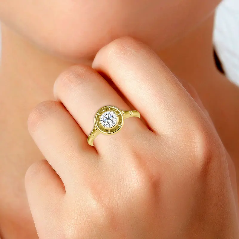Engagement Ring in Bezel Setting with 0.5 Ct Moissanite Diamond in 18K White/ Yellow/ Rose Gold Solitaire Ring for Women